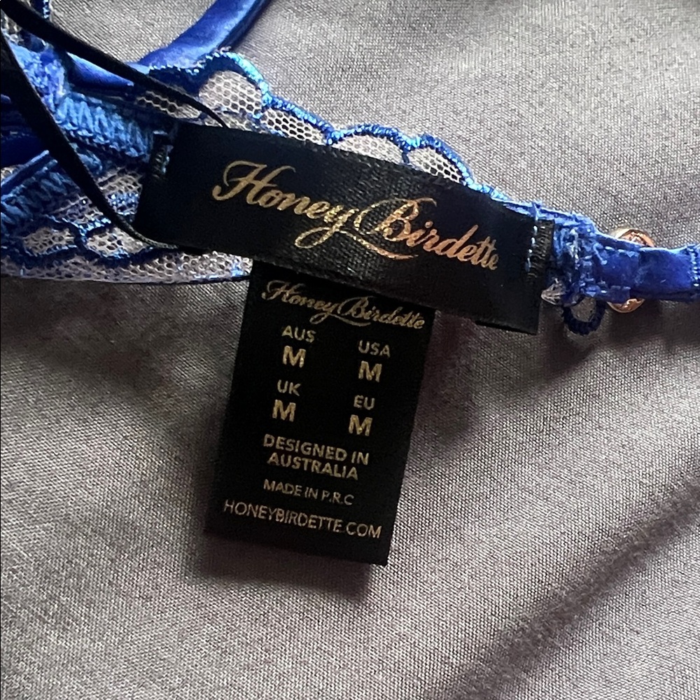 Honey Birdette Romy Blue Lace Mesh G String - Picture 4 of 5